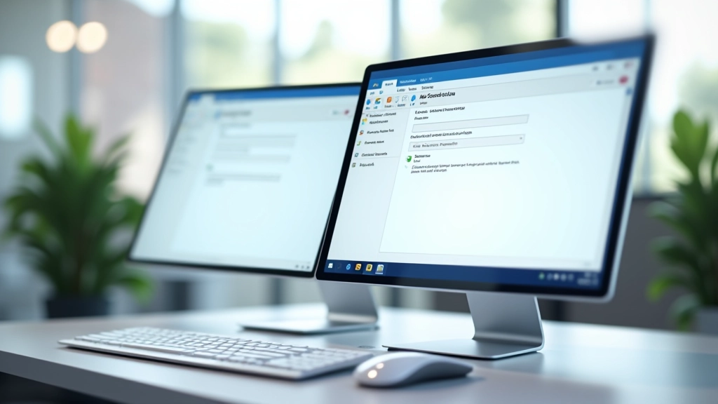 Comparação lado a lado de configurações IMAP e SMTP em dois monitores diferentes