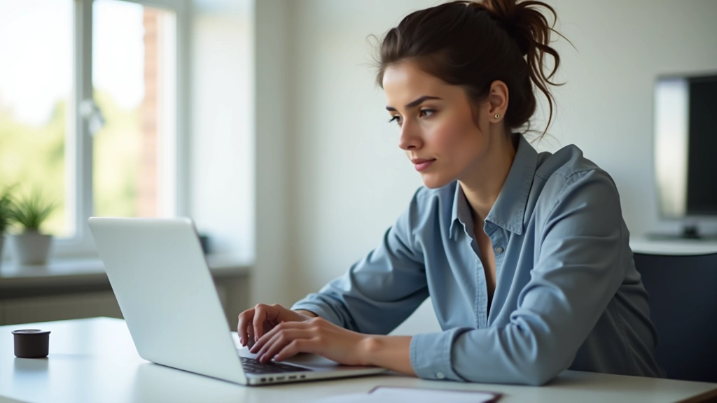 Pessoa num escritório moderno a trabalhar com múltiplos dispositivos mostrando configurações de email